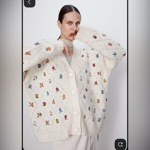 Zara Limited Edition Floral Embroidered Oversized Cardigan Wool blend,S